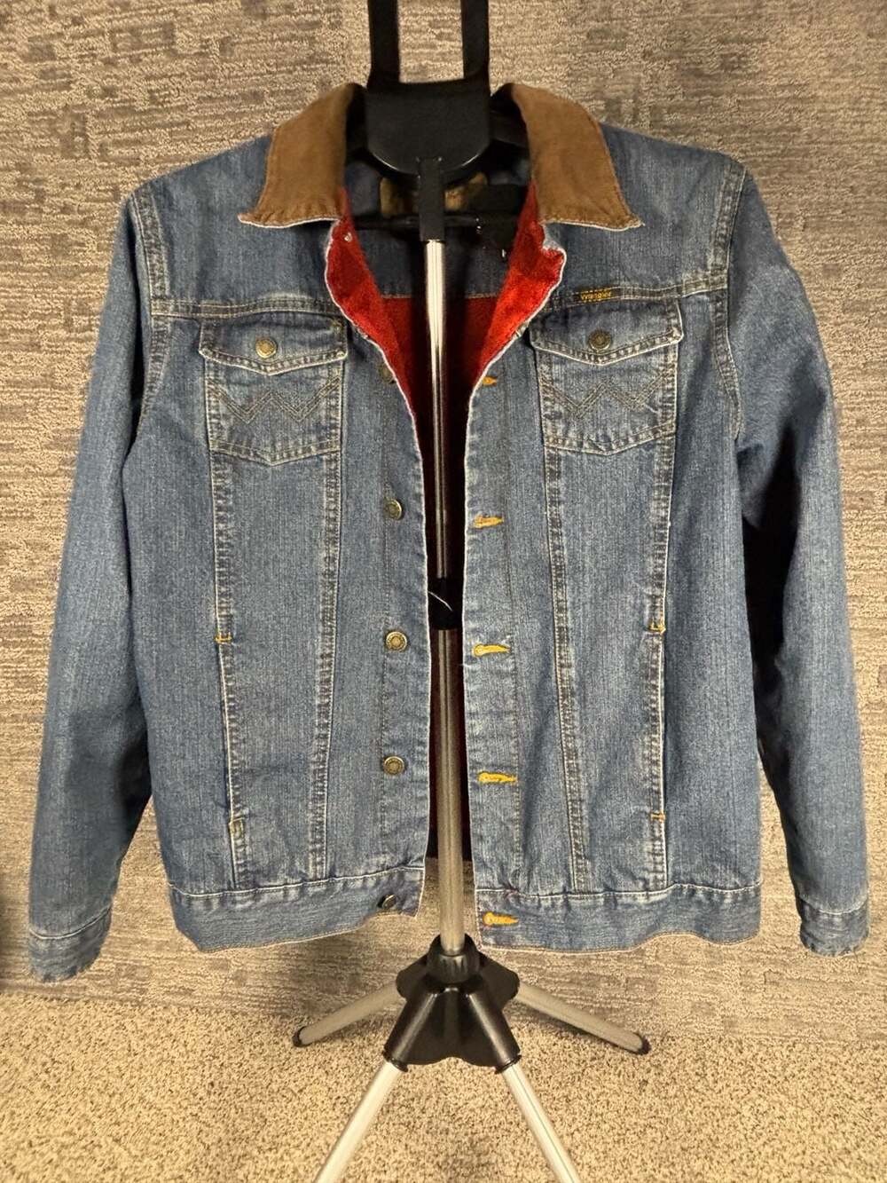 Wrangler Authentic Western Denim Jacket Blanket Lined Corduroy Collar XL 196
